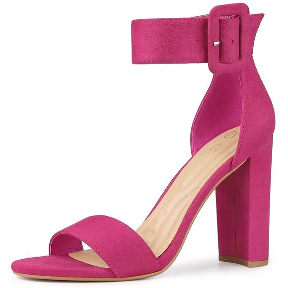 Open Toe Ankle Straps Block Heel Sandals Hot Pink - Picture 4 of 6